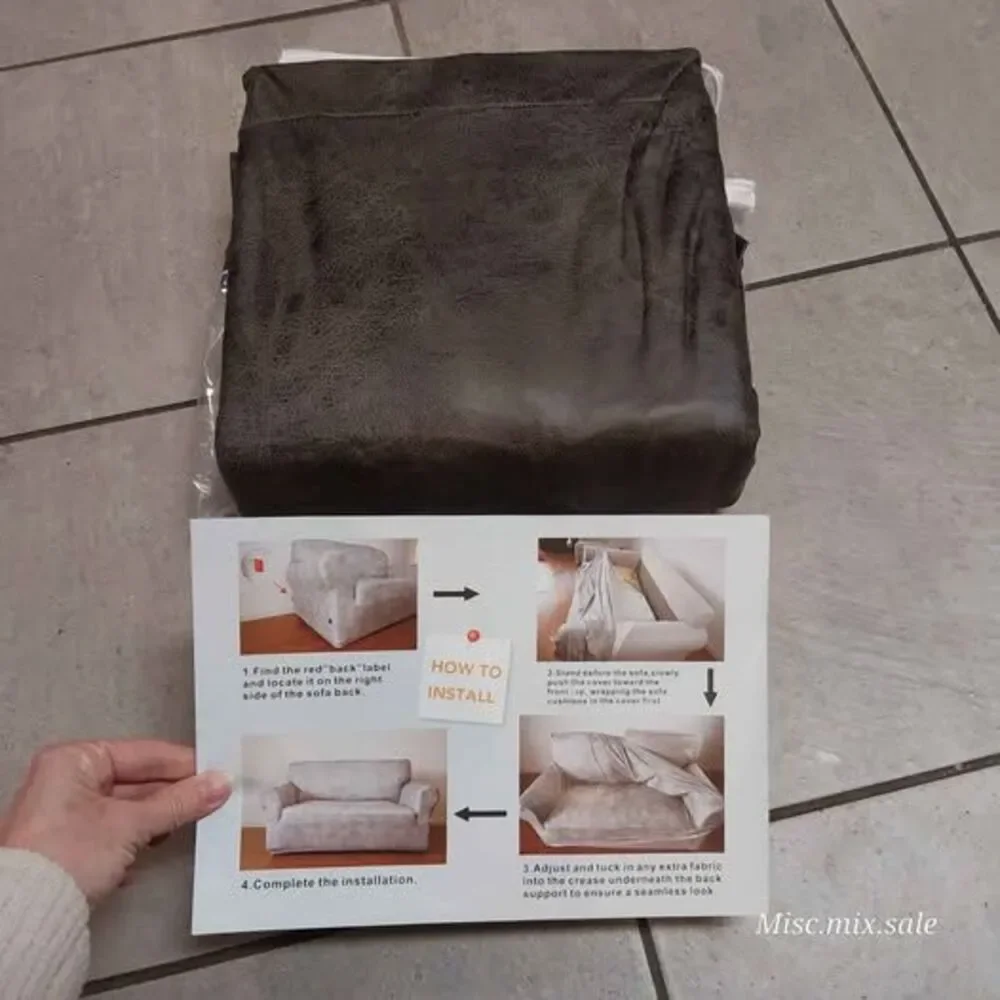 SLIPCOVER for single sofa 1-piece leather like material- dark camel color